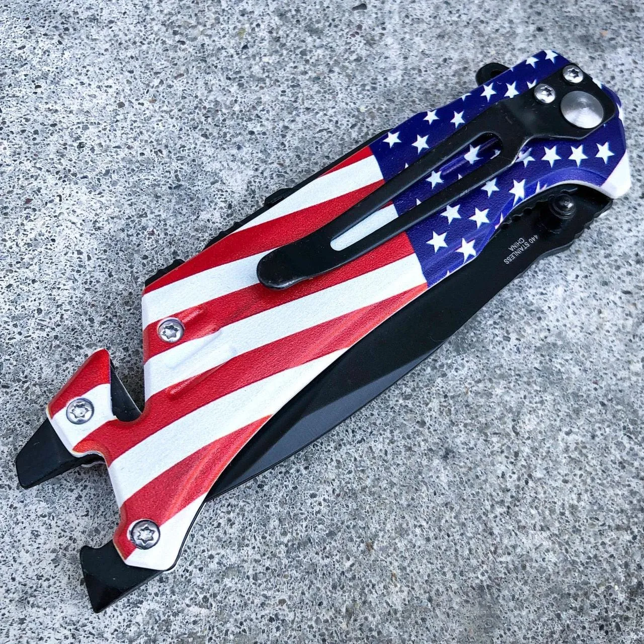 8" AMERICAN FLAG Tactical Spring OPEN Assisted Folding Rescue Knife
