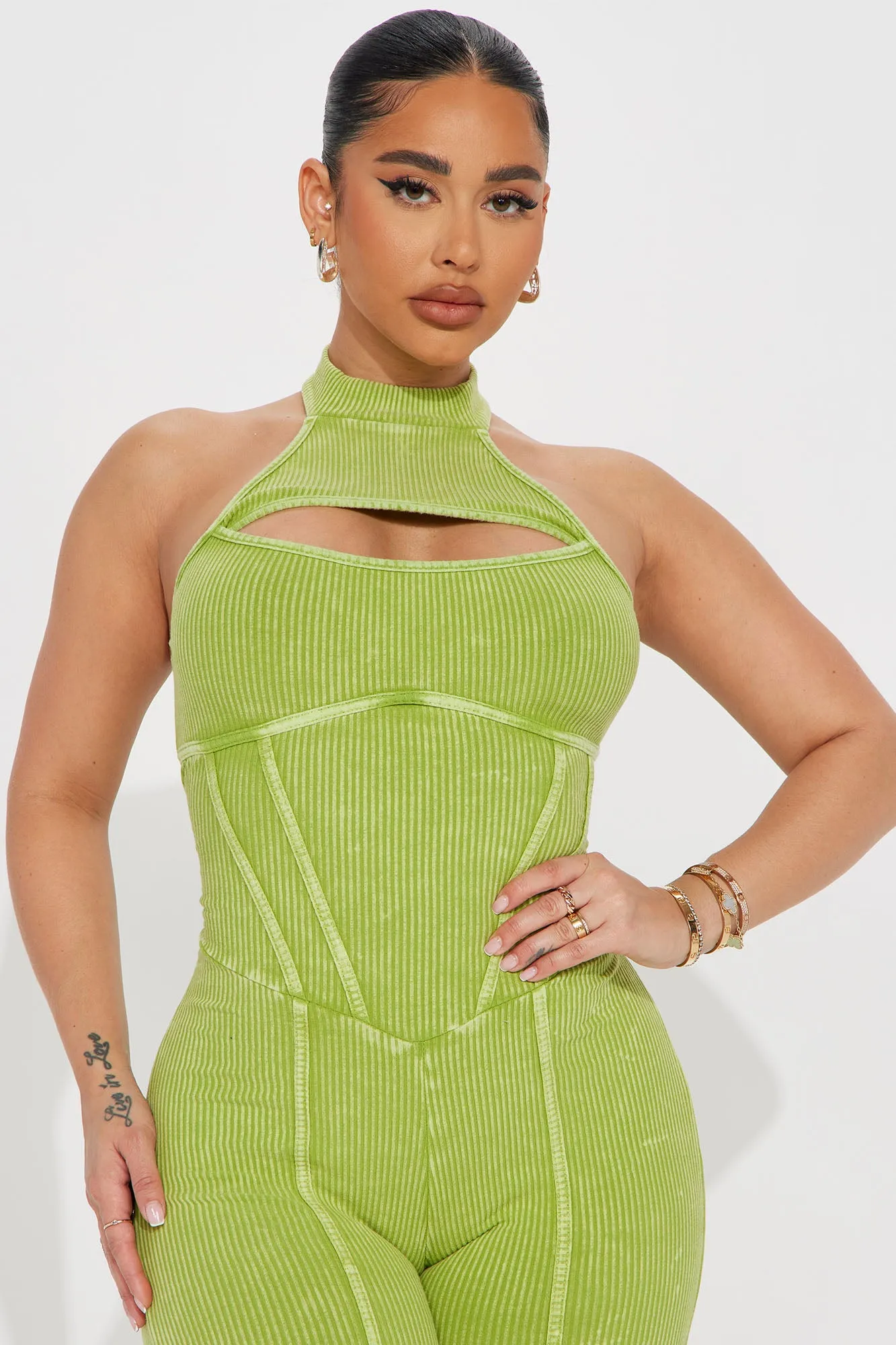 Beryl Mineral Wash Jumpsuit - Lime