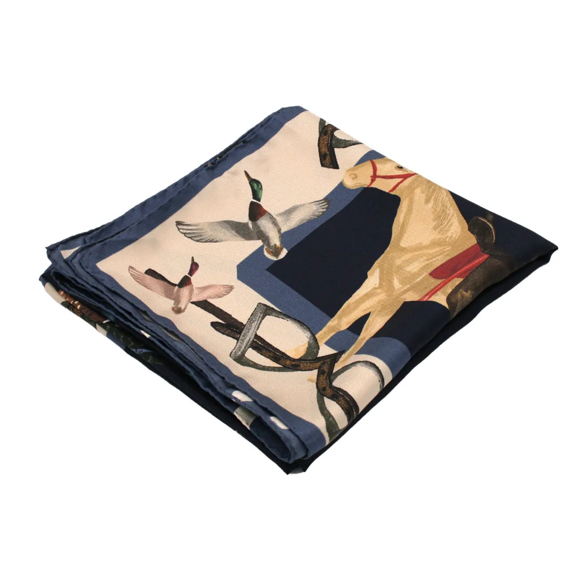 Blue cavalry themed silk scarf 90
