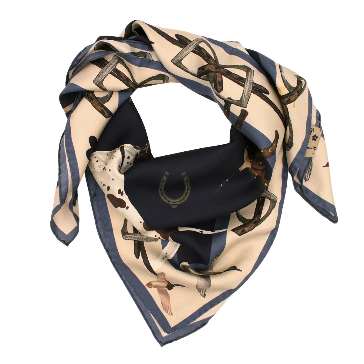 Blue cavalry themed silk scarf 90