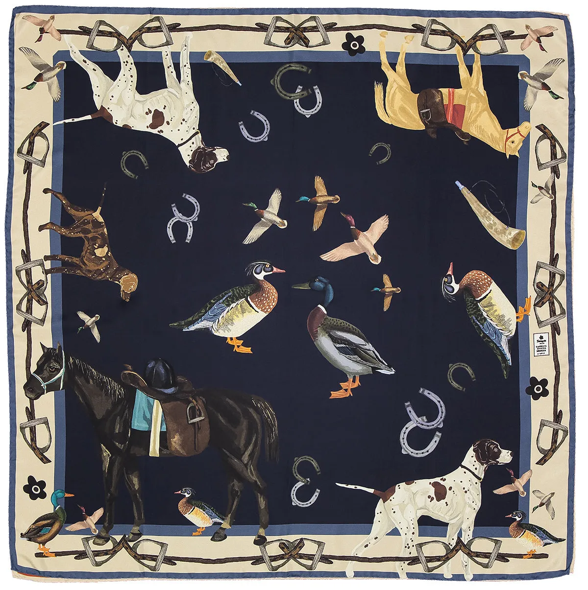 Blue cavalry themed silk scarf 90