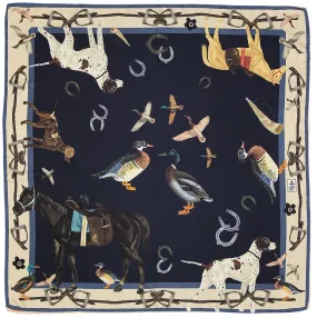 Blue cavalry themed silk scarf 90