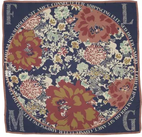 Blue grafic floral design scarf 90