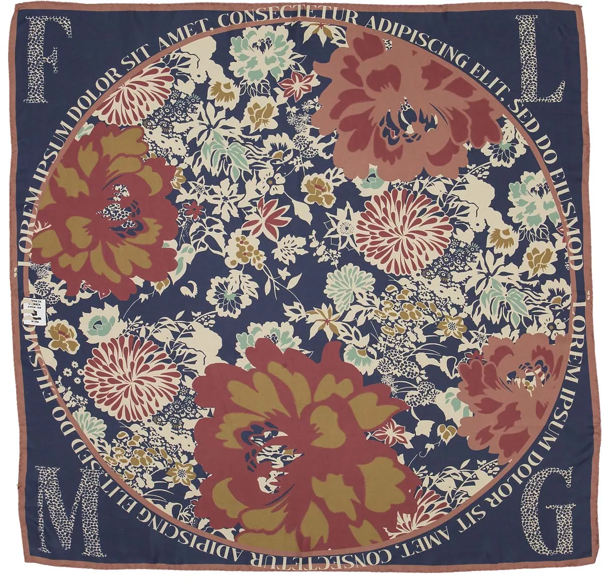 Blue grafic floral design scarf 90