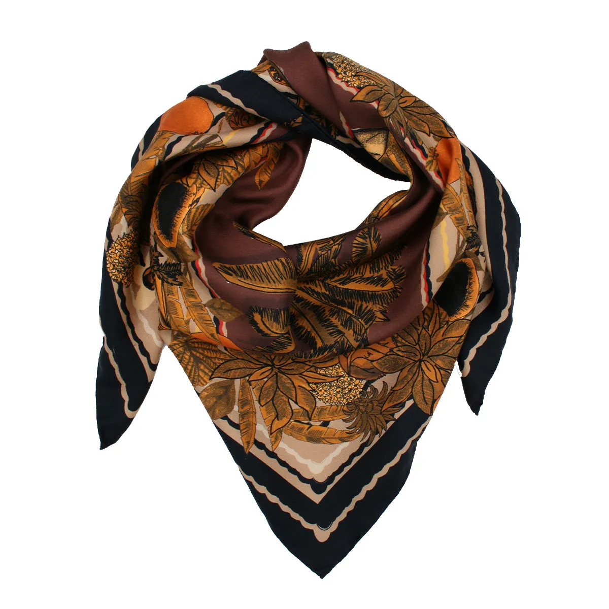 Brown beige exotic fruits scarf 90