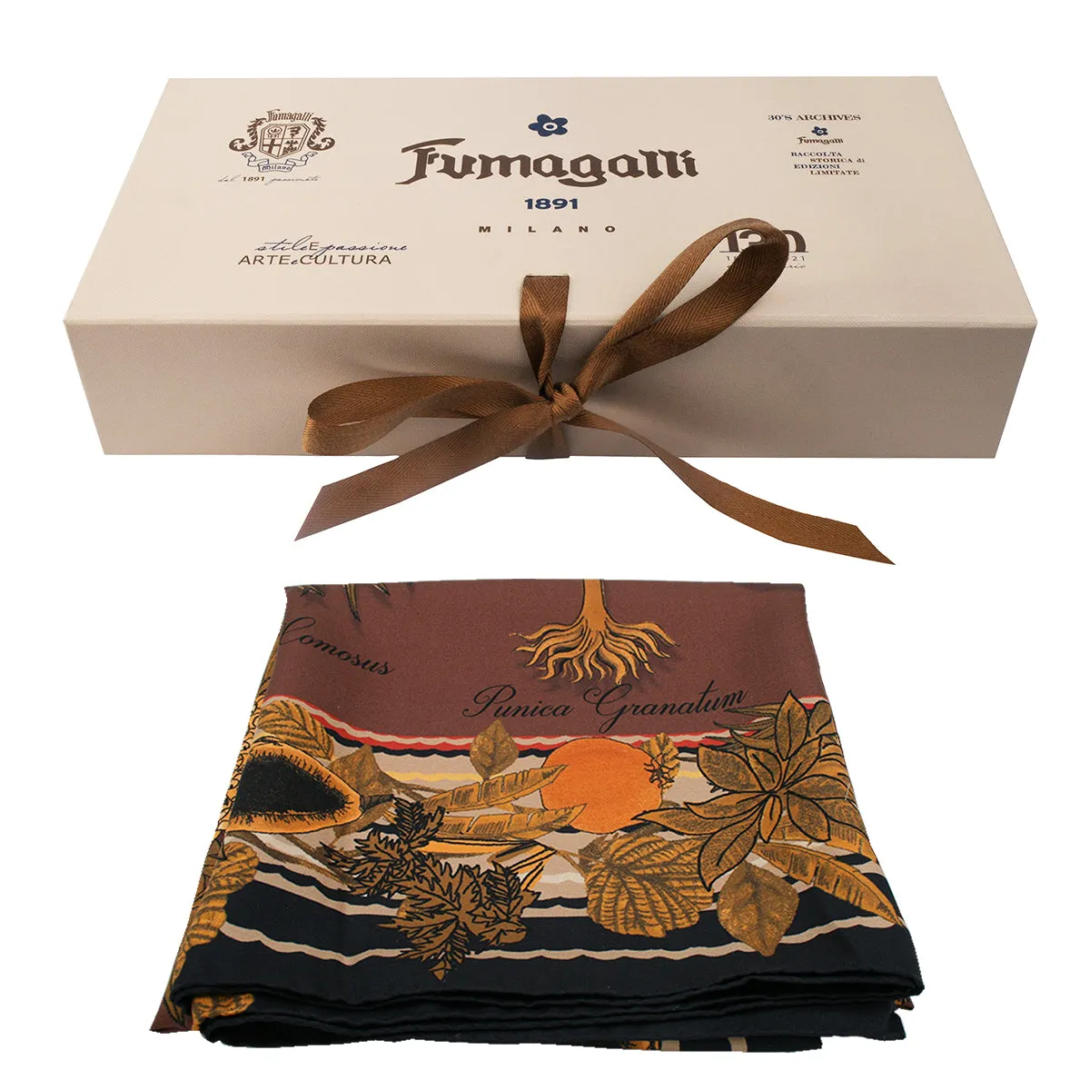 Brown beige exotic fruits scarf 90