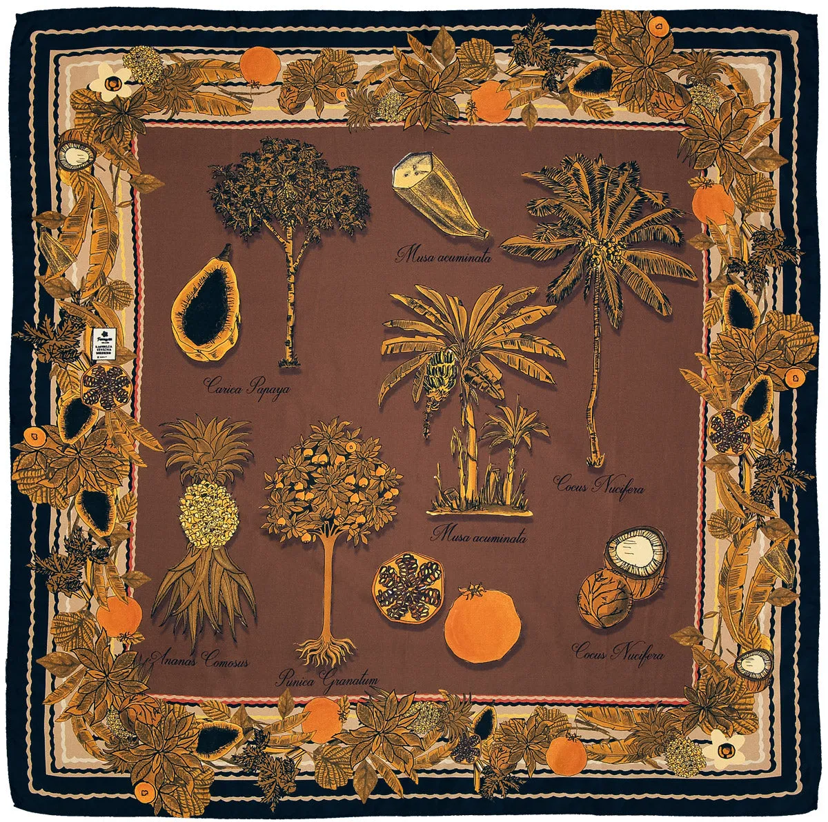 Brown beige exotic fruits scarf 90