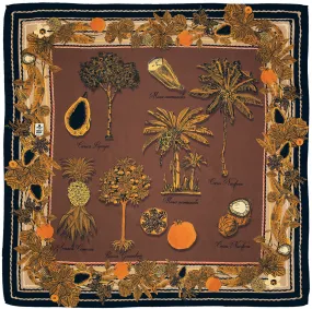 Brown beige exotic fruits scarf 90