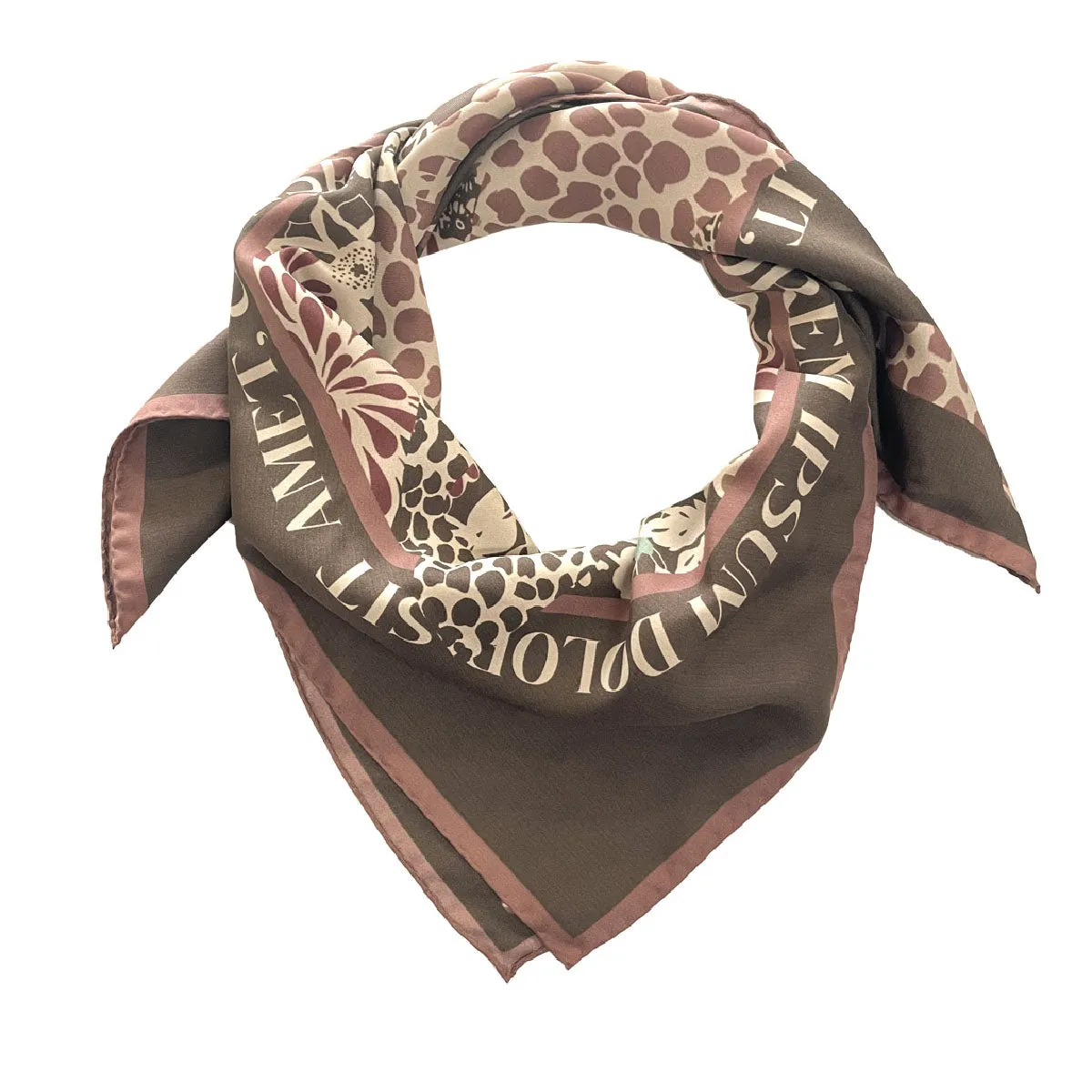 Brown graphic floral design silk scarf 90