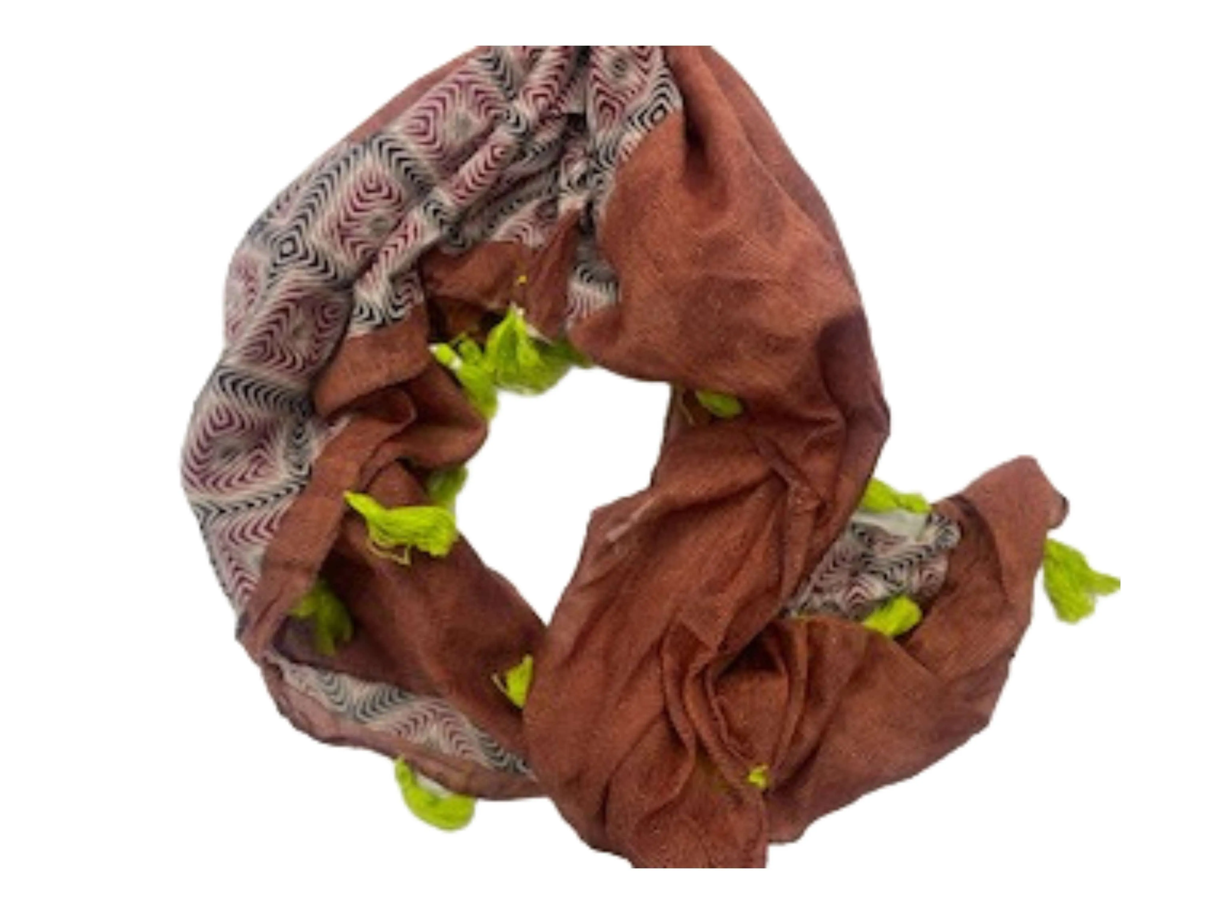 Brown One Side Border  -  Ethnic Square Scarf