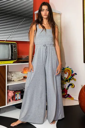 BucketList Jersey Knit Wide Leg Jumpsuit in Heather Grey FINAL SALE
