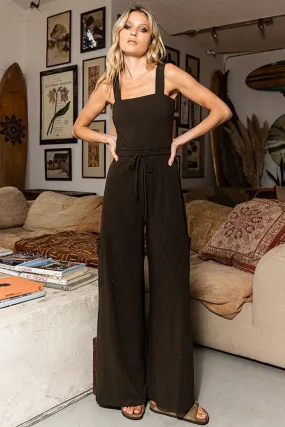 BucketList Jersey Knit Wide Leg Jumpsuit in Olive FINAL SALE