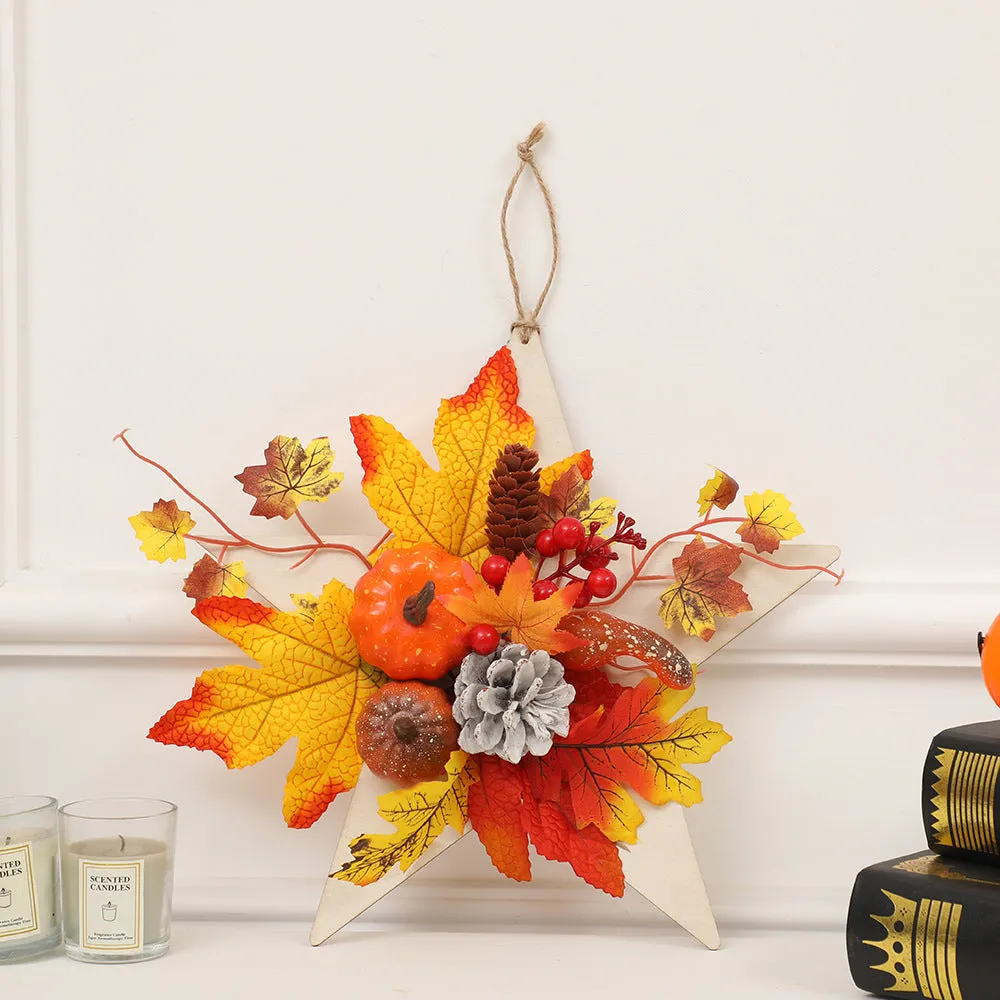Bulk Mini Artificial Pumpkin Maple Pentagram Wreath for Thanksgiving Fall Party Wholesale