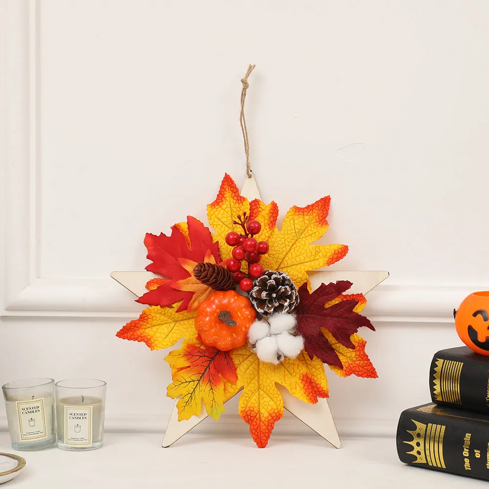 Bulk Mini Artificial Pumpkin Maple Pentagram Wreath for Thanksgiving Fall Party Wholesale