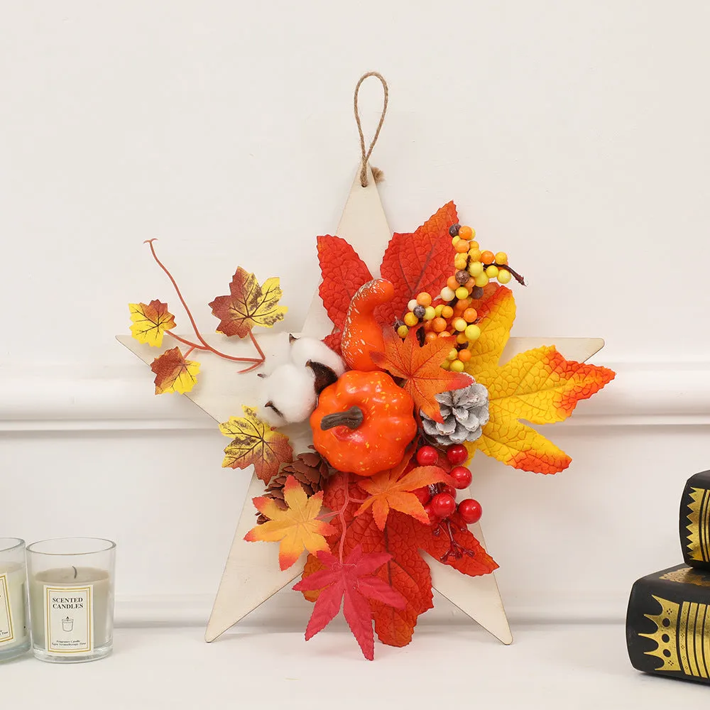 Bulk Mini Artificial Pumpkin Maple Pentagram Wreath for Thanksgiving Fall Party Wholesale