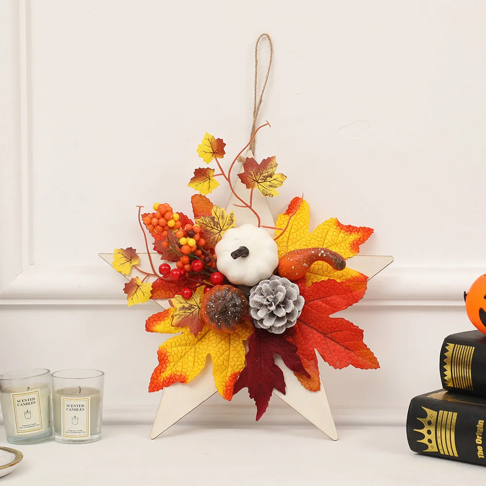 Bulk Mini Artificial Pumpkin Maple Pentagram Wreath for Thanksgiving Fall Party Wholesale