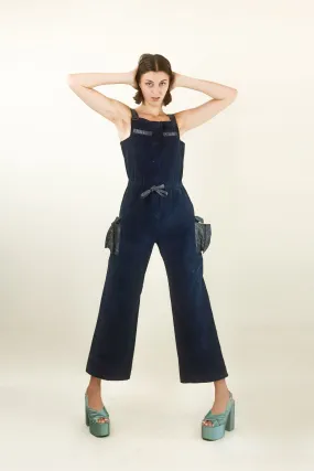 Courreges  Hyperbole c.1970's Navy Corduroy and Vinyl Jumpsuit