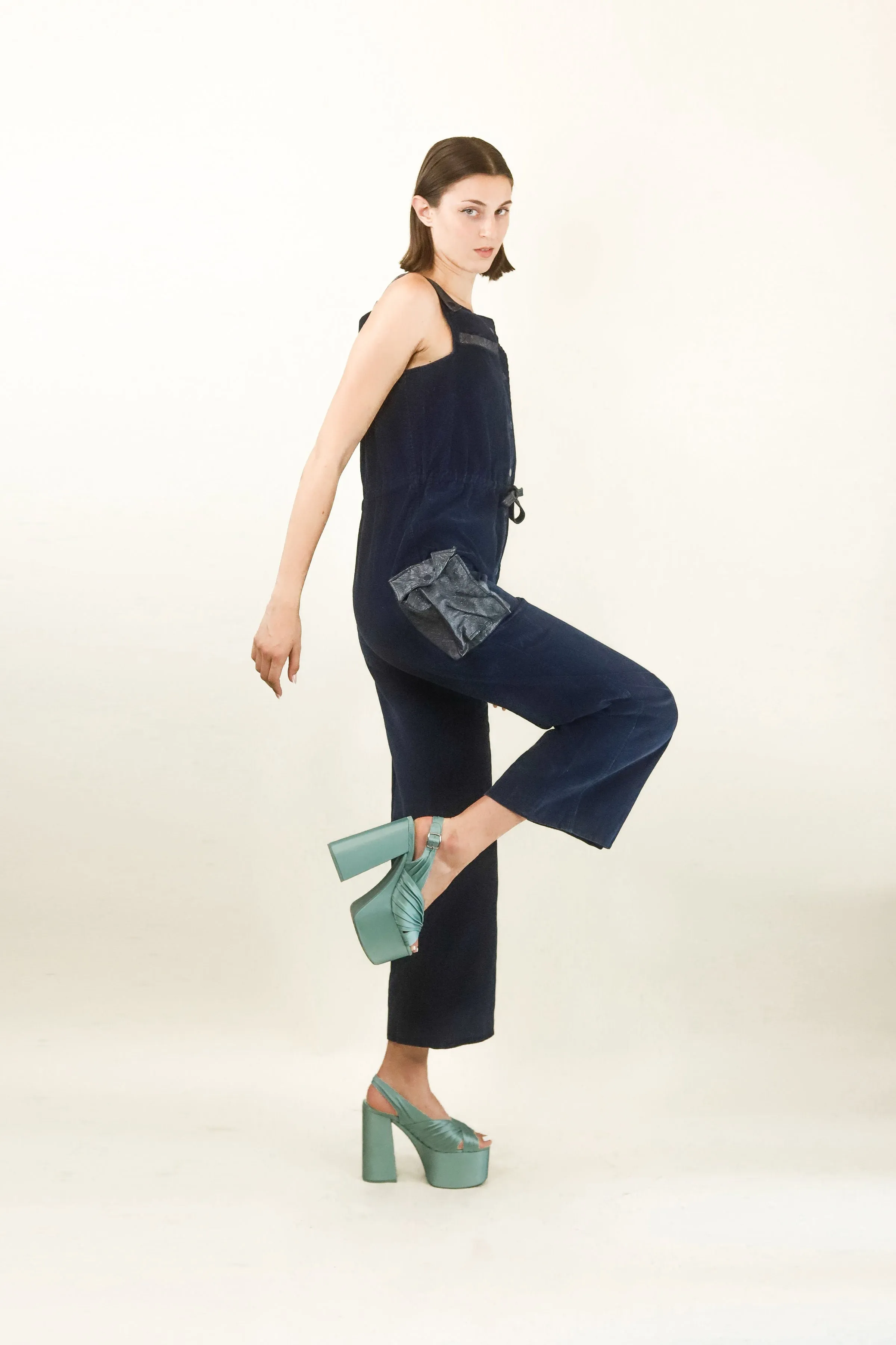 Courreges  Hyperbole c.1970's Navy Corduroy and Vinyl Jumpsuit