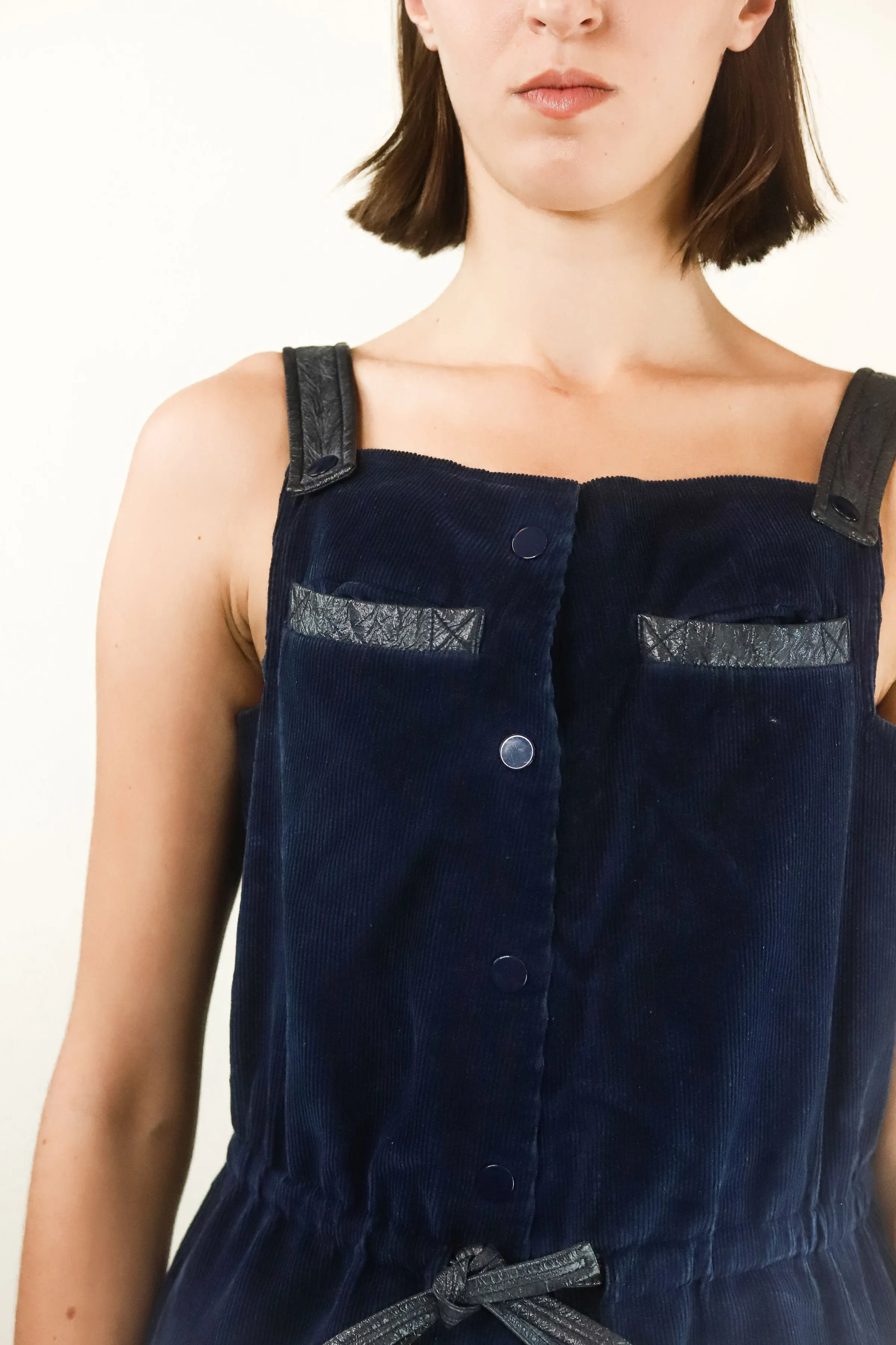 Courreges  Hyperbole c.1970's Navy Corduroy and Vinyl Jumpsuit