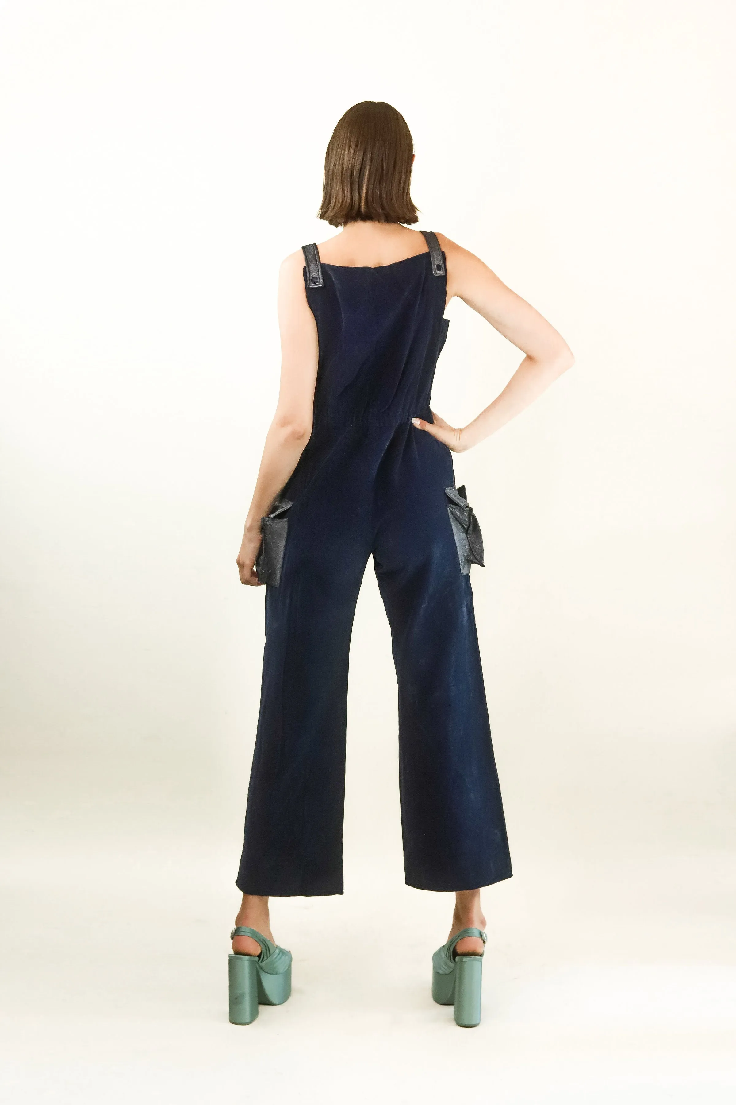 Courreges  Hyperbole c.1970's Navy Corduroy and Vinyl Jumpsuit