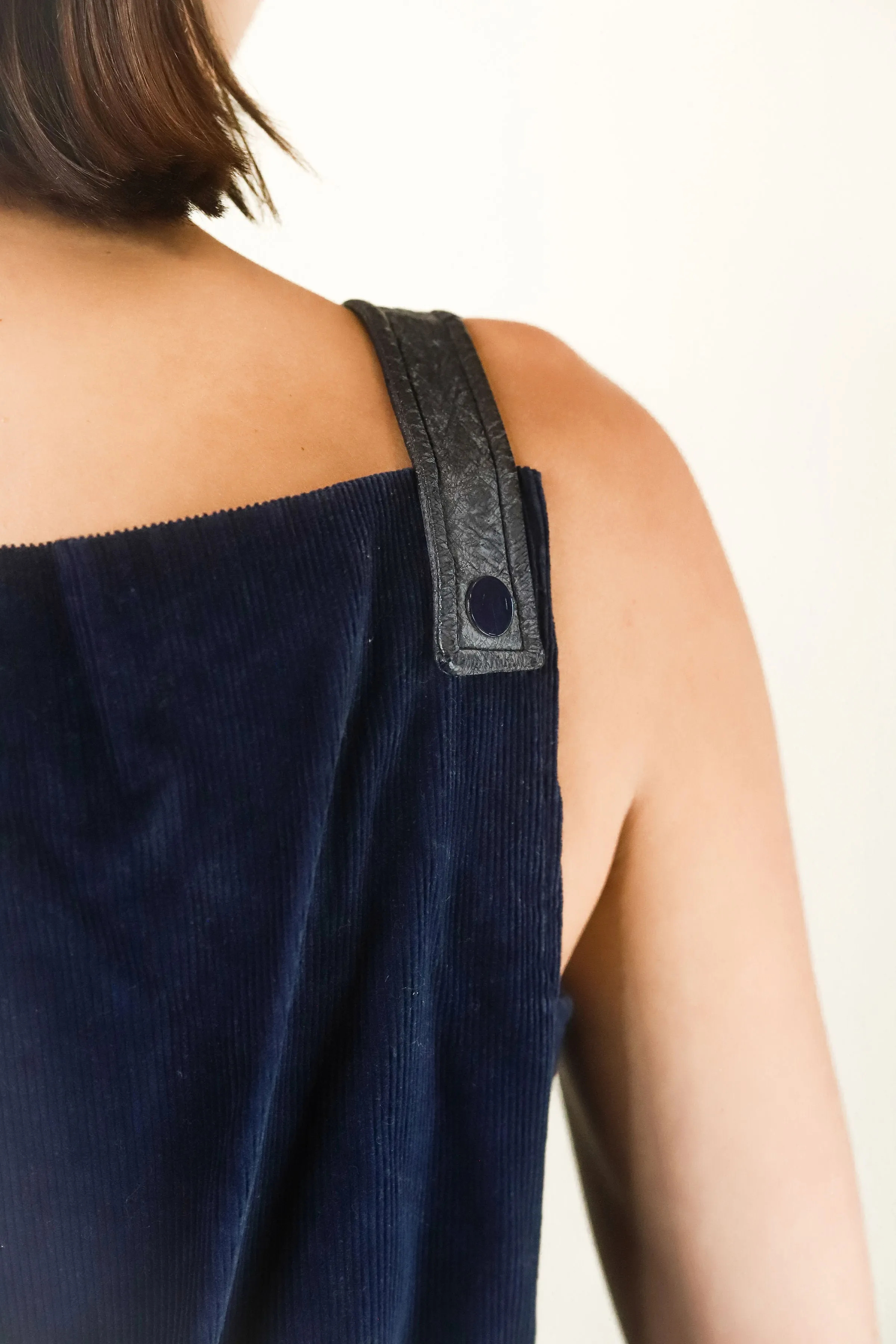 Courreges  Hyperbole c.1970's Navy Corduroy and Vinyl Jumpsuit