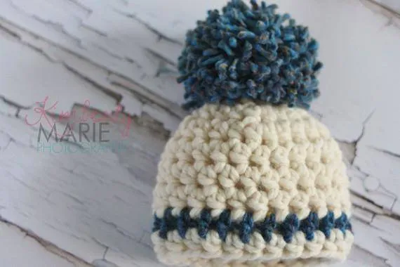 Cream Newborn Denim Pom Hat