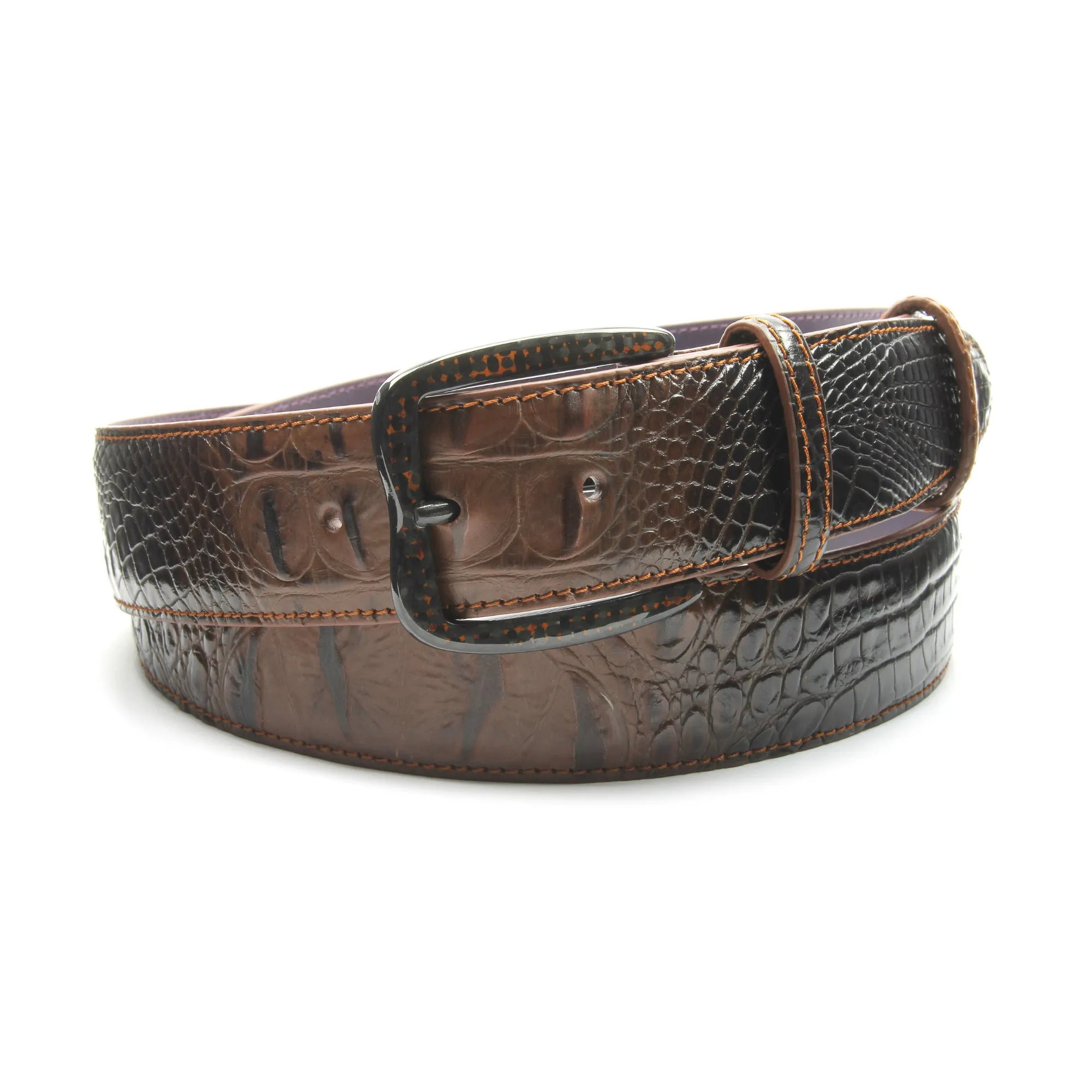 Creme Brulee Mock Caiman Carbon Fibre Twisted Prong Belt