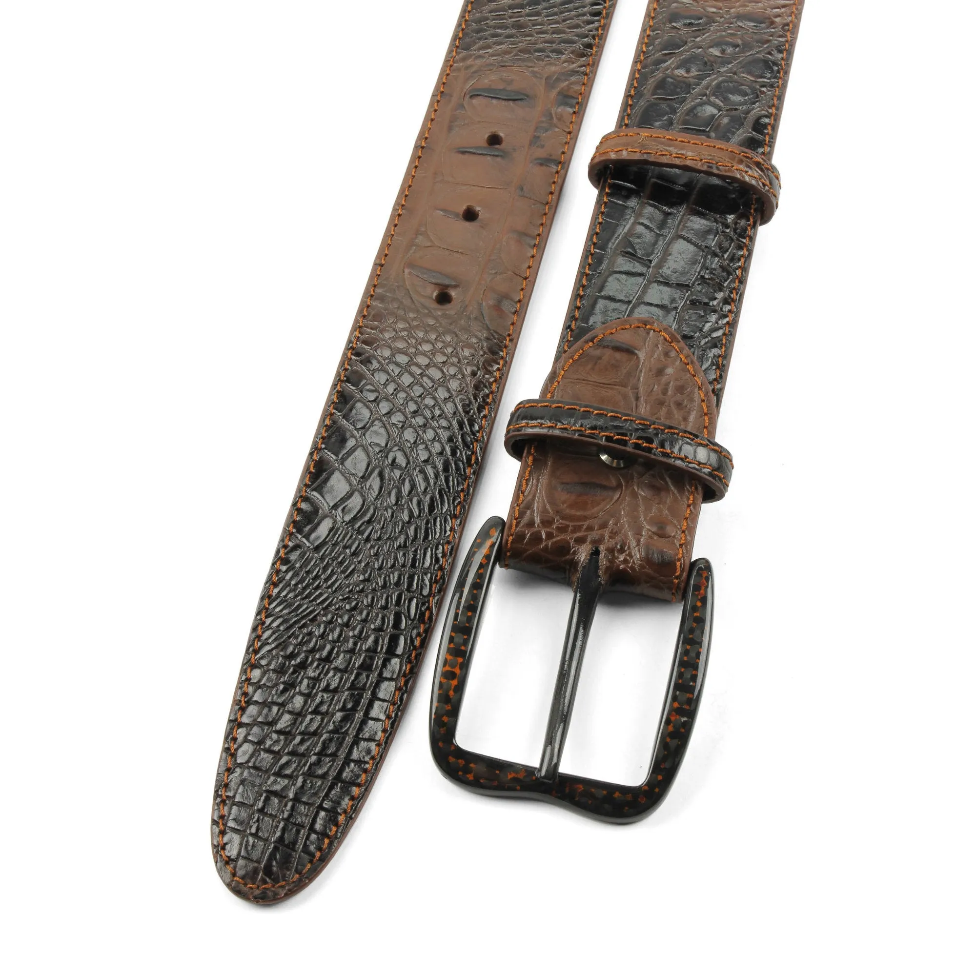 Creme Brulee Mock Caiman Carbon Fibre Twisted Prong Belt