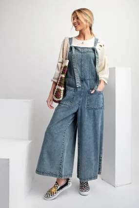 Easel Stone Washed Denim Jumpsuit in Washed Denim