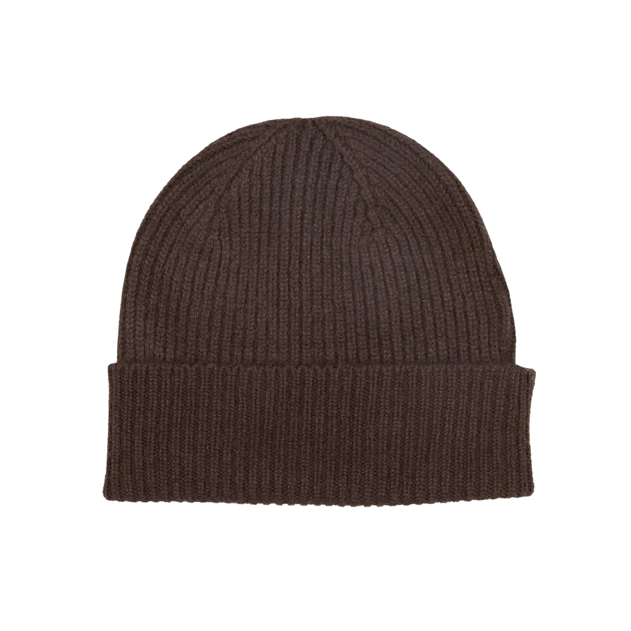Ebony Brown Cashmere Fine Ribbed Beanie