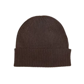 Ebony Brown Cashmere Fine Ribbed Beanie