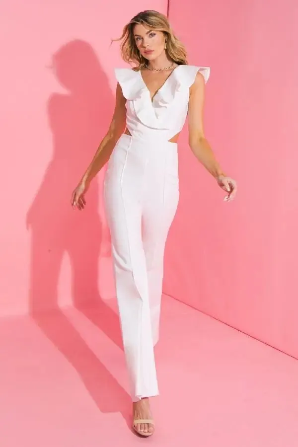 Flying Tomato Ruffled Neckline Jumpsuit