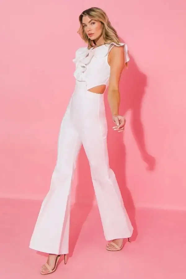 Flying Tomato Ruffled Neckline Jumpsuit