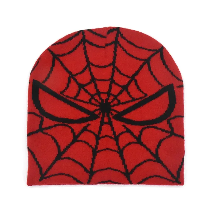 Gothic Spider Web Jacquard Beanie Y2K Unisex Skull for Women Men's Hip Knit Hat