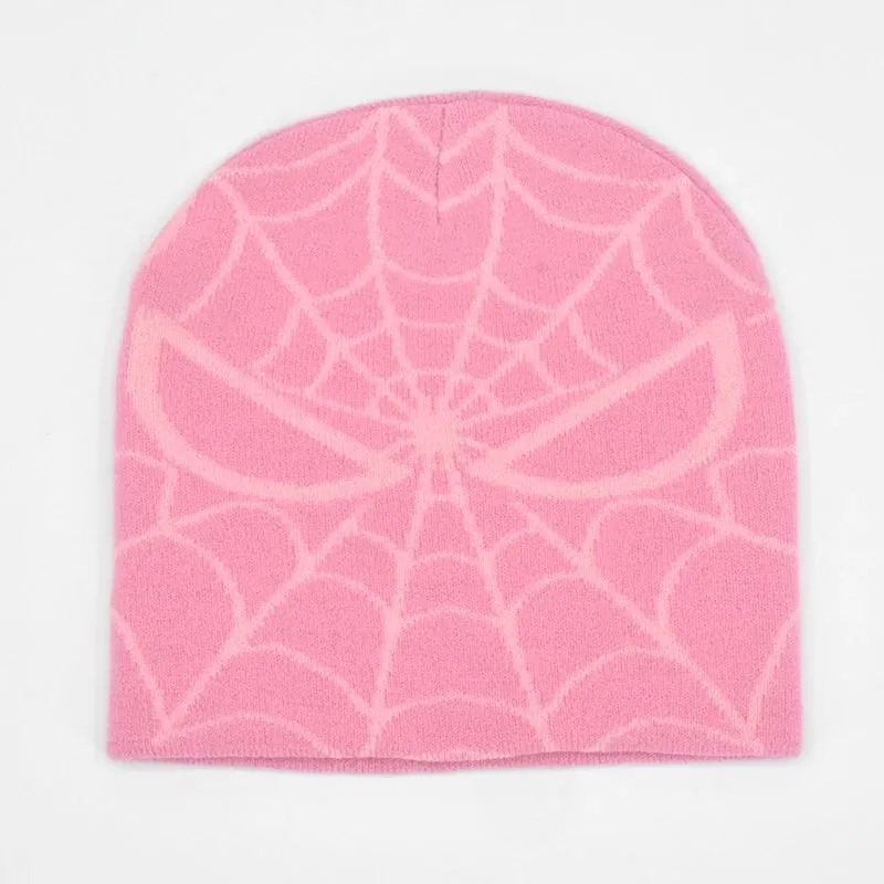 Gothic Spider Web Jacquard Beanie Y2K Unisex Skull for Women Men's Hip Knit Hat
