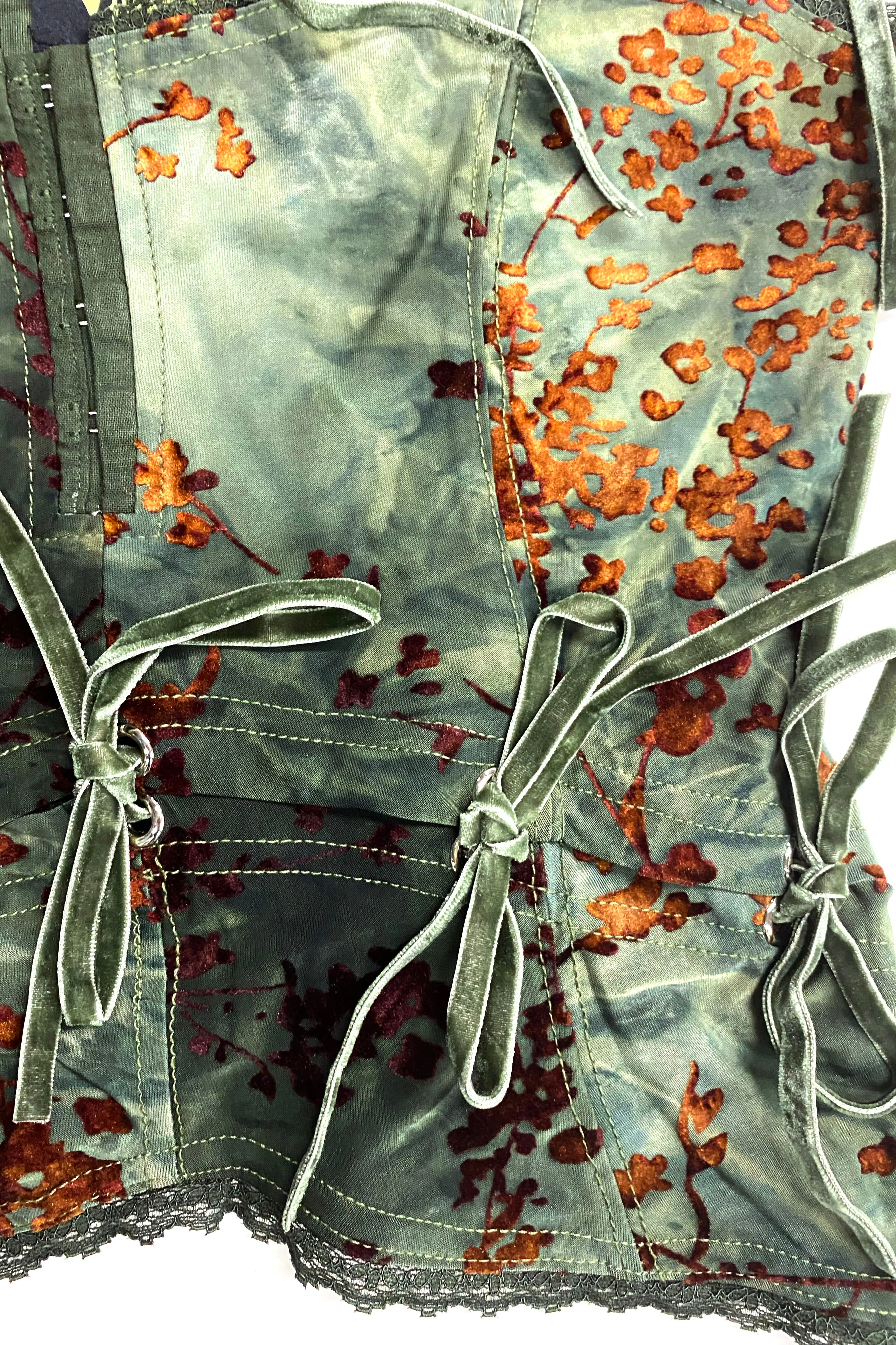 Gwendolyn Olive Floral Burnout Lace Tie-Up Camisole