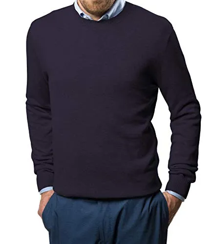 Marino Cotton Sweaters for Men - Lightweight Crewneck Men’s Pullover - Navy - Medium