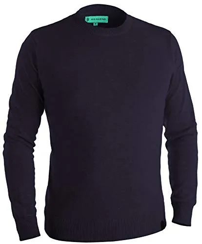 Marino Cotton Sweaters for Men - Lightweight Crewneck Men’s Pullover - Navy - Medium