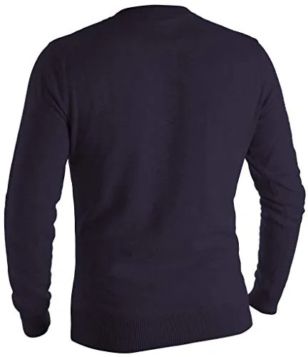 Marino Cotton Sweaters for Men - Lightweight Crewneck Men’s Pullover - Navy - Medium