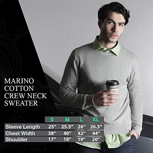 Marino Cotton Sweaters for Men - Lightweight Crewneck Men’s Pullover - Navy - Medium