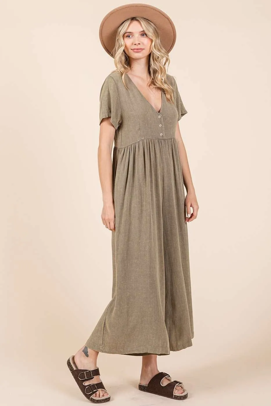 Mittoshop Mineral Washed Jumpsuit in Olive