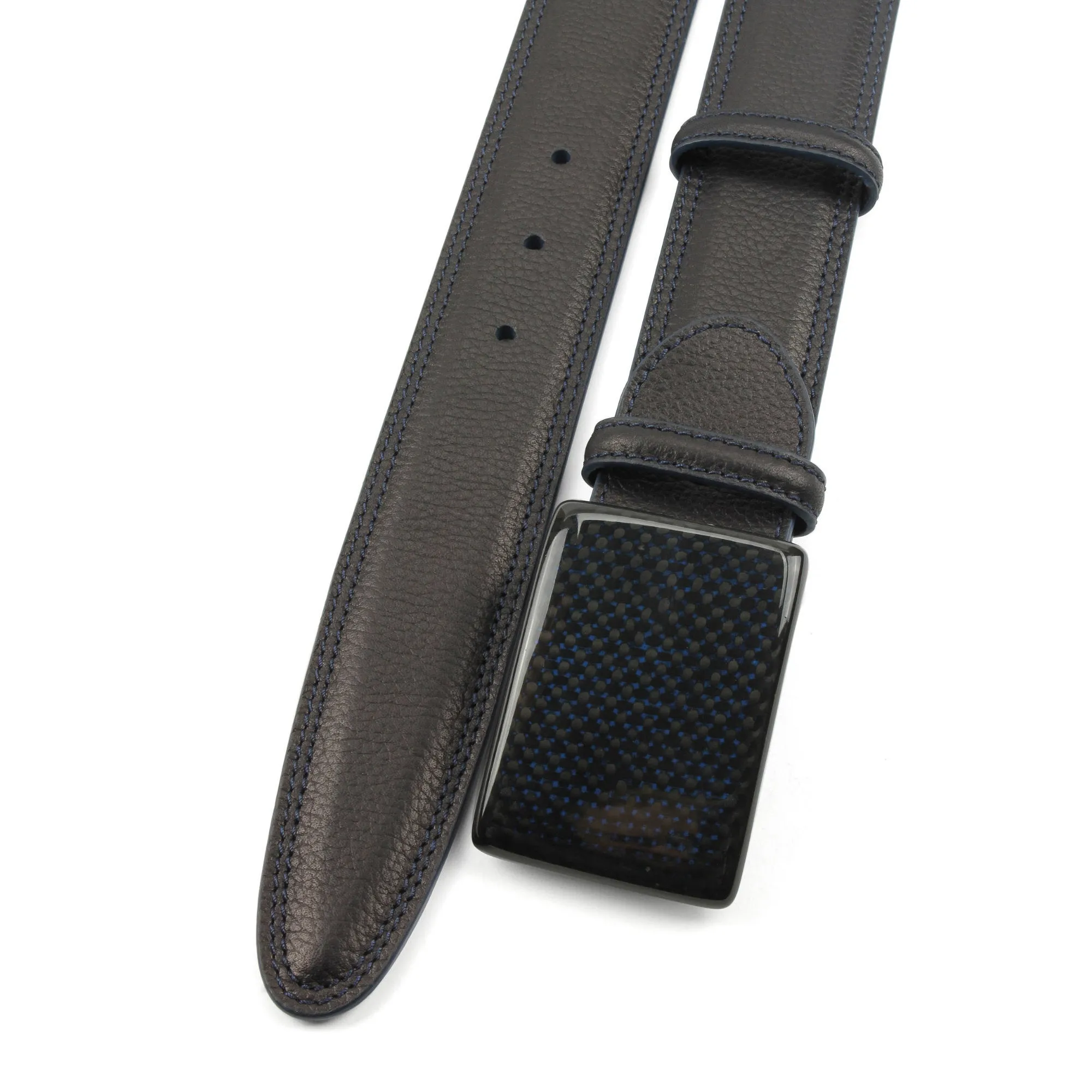 Mottled Deep Navy Carbon Fibre Plate Style Belt