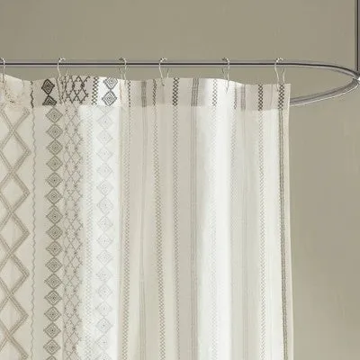 New - 72"x72" Imani Chenille Striped Cotton Printed Shower Curtain Ivory - Ink Ivy