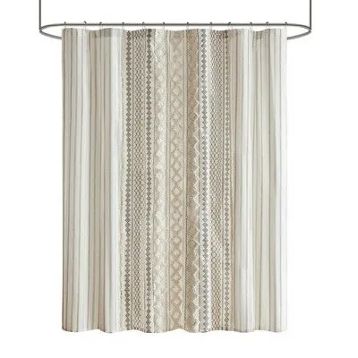 New - 72"x72" Imani Chenille Striped Cotton Printed Shower Curtain Ivory - Ink Ivy