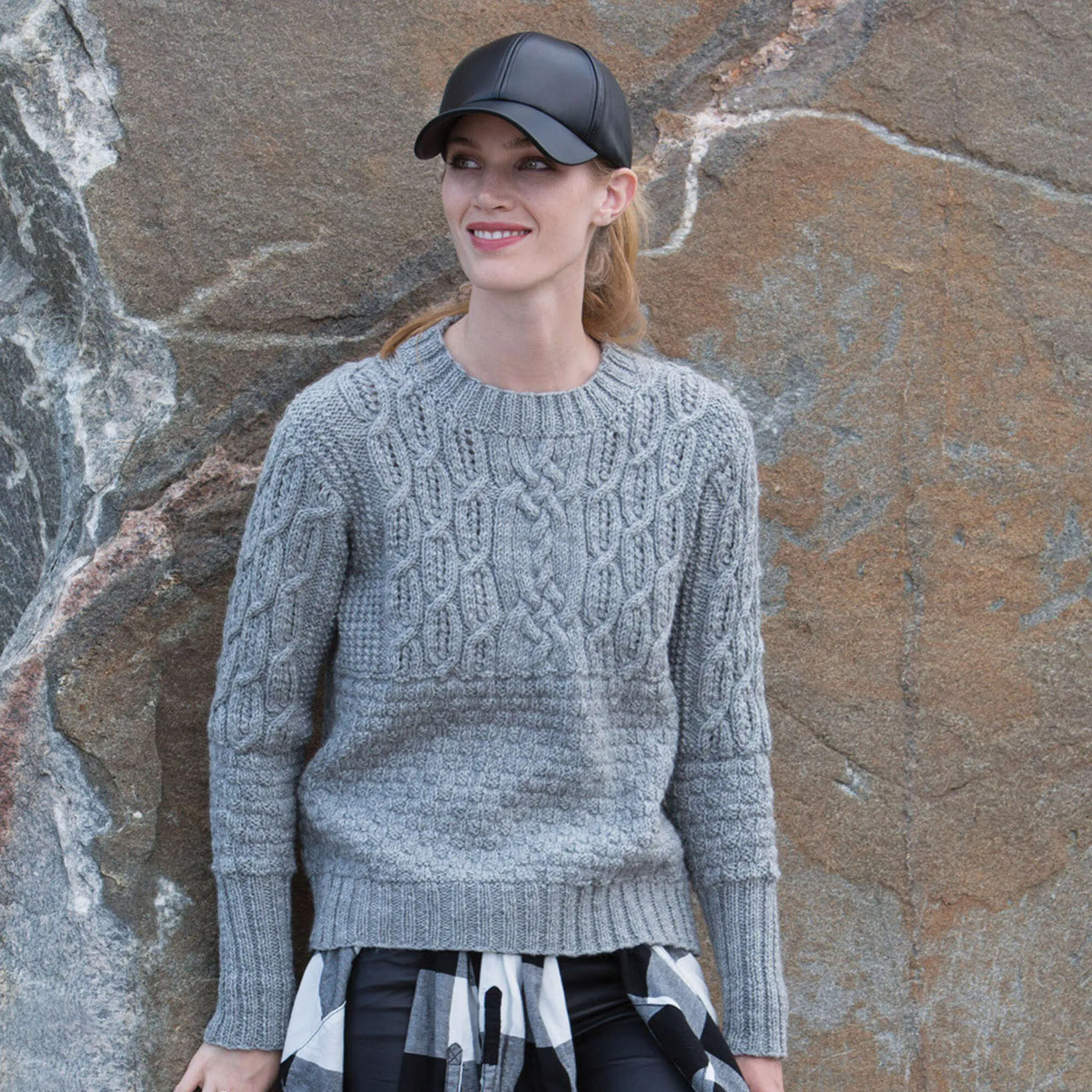Patons Boxy Cabled Crew Knit Pullover