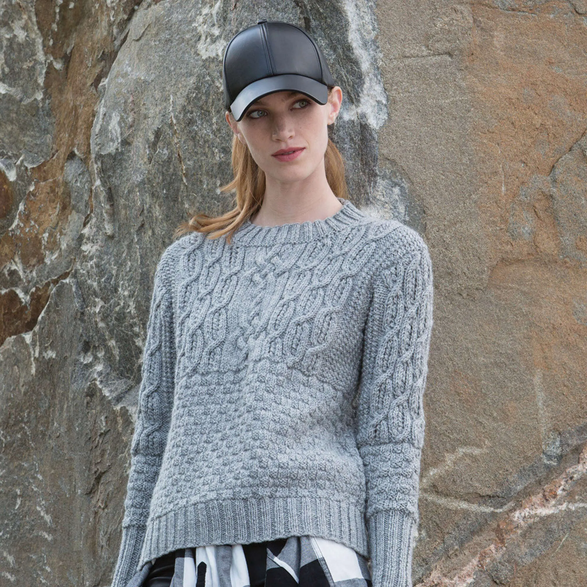Patons Boxy Cabled Crew Knit Pullover