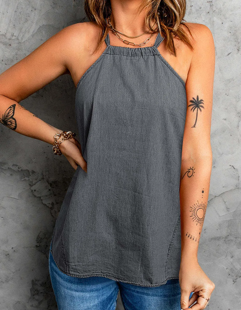 Plain Loose Backless Halter Vest