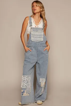 POL Denim Overalls with Crochet Patch Details