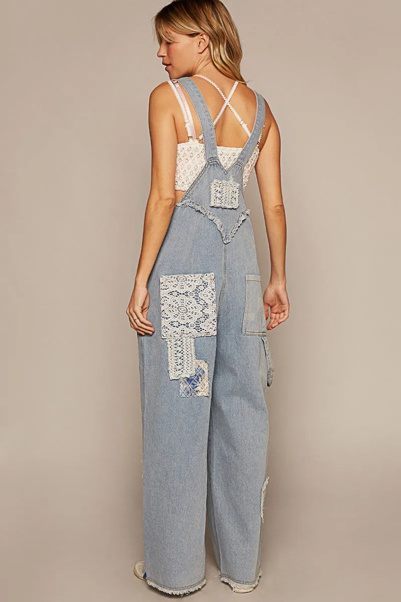 POL Denim Overalls with Crochet Patch Details