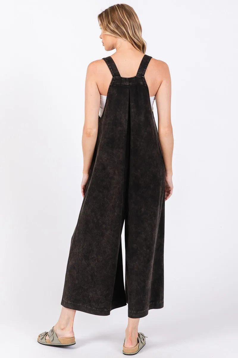 Sewn Seen Mineral Washed Scuba Jumpsuit in Black